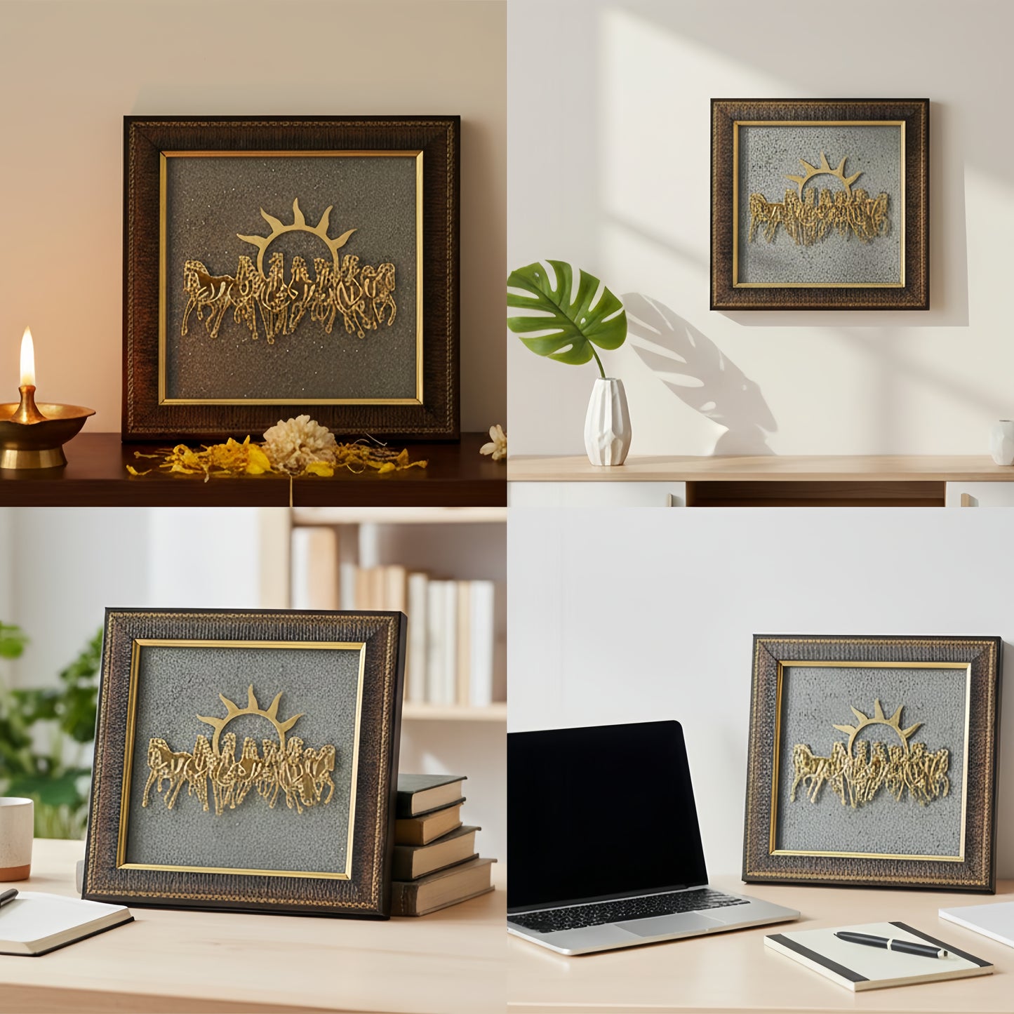 7 Horses on Raw Pyrite Frame