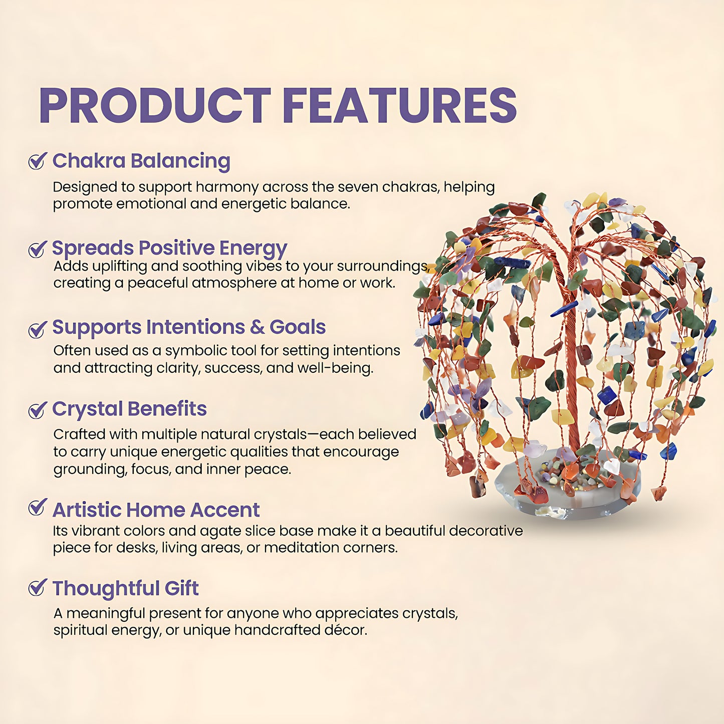 Seven Chakra Tree With Agate Slice 300 Chips Tree