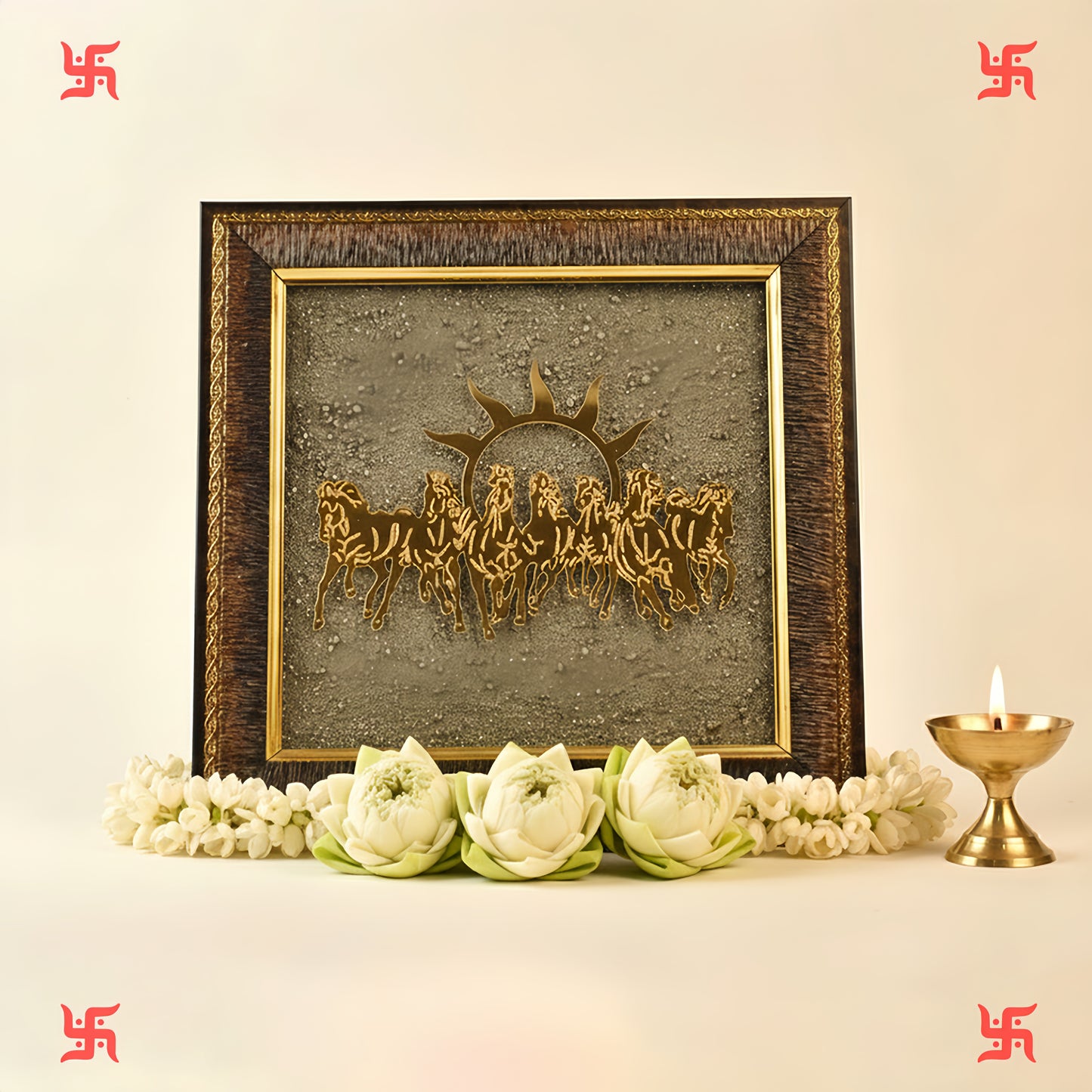 7 Horses on Raw Pyrite Frame