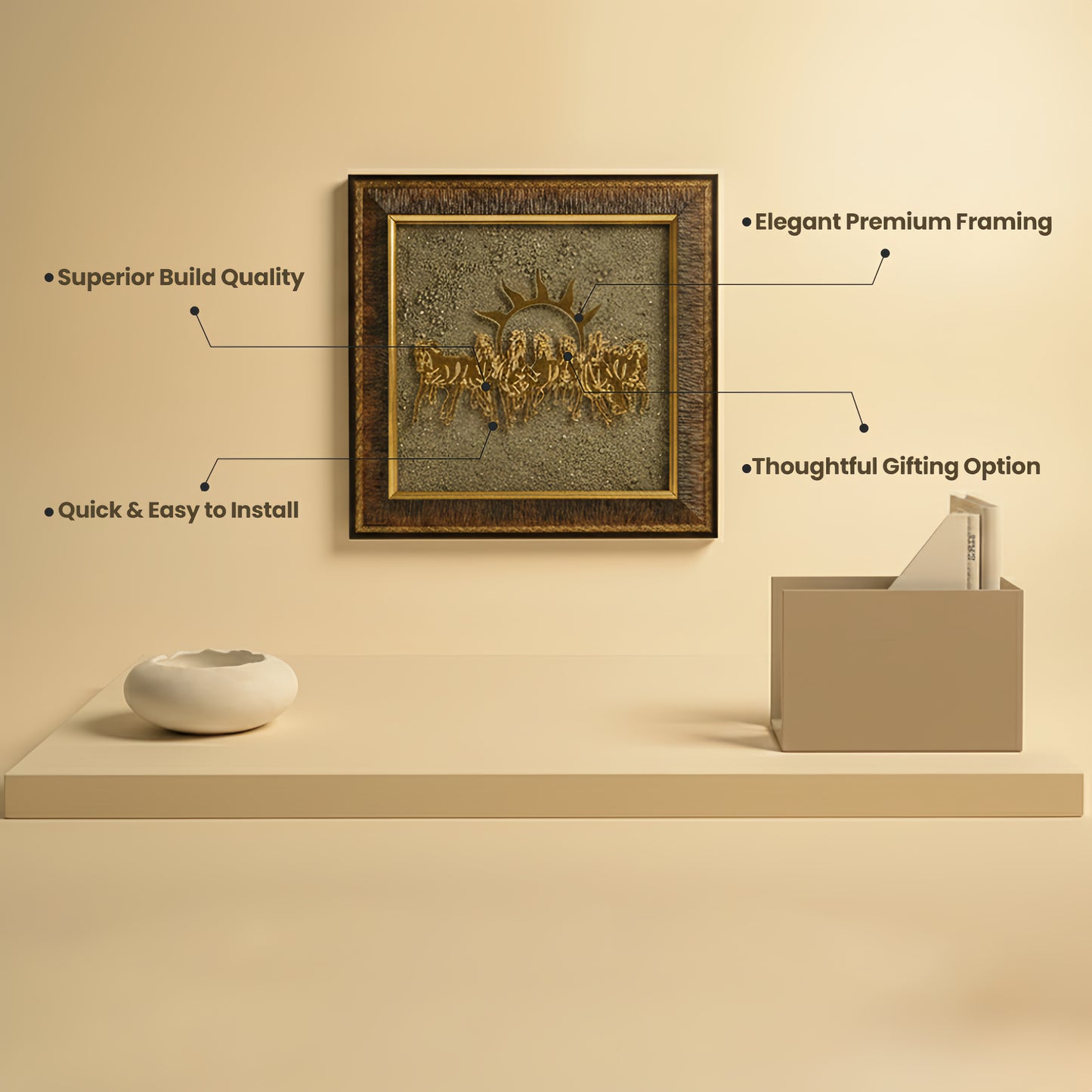 7 Horses on Raw Pyrite Frame