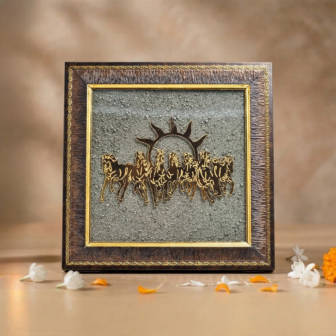 7 Horses on Raw Pyrite Frame