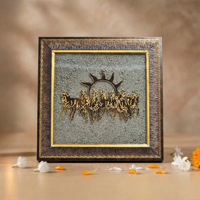 7 Horses on Raw Pyrite Frame