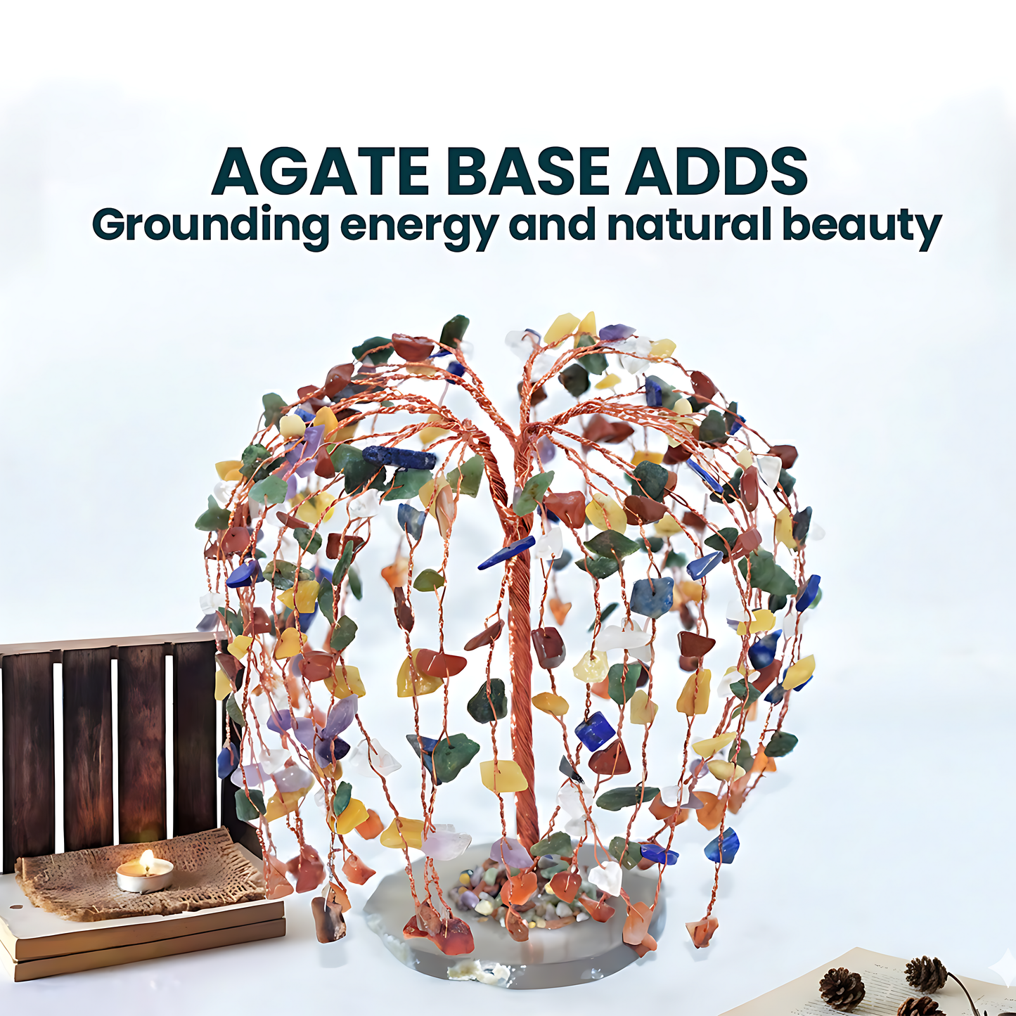 Seven Chakra Tree With Agate Slice 300 Chips Tree